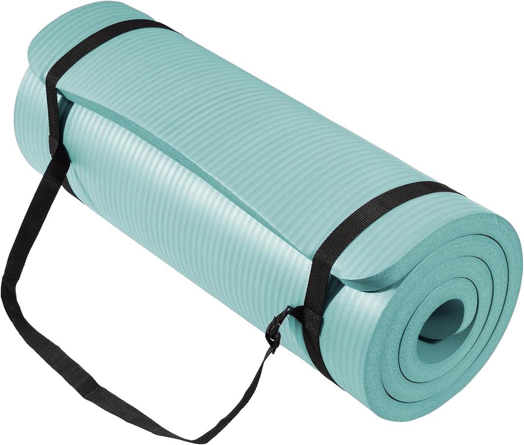 BalanceFrom Yoga Mat 1-Inch Extra Thick High-Density Exercise Mat with Non-Slip Surface & Carry Strap for Men & Women Tear-Resistant Pilates Workout Mat for Home Gym, Floor Fitness, Multiple Colors (Aqua)
