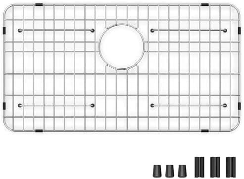 Stainless Steel Sink Grid and Protectors for Bottom of Kitchen Sink, 26" x 14" with Rear Drain for Single Sink Bowl (26" X 14 1/16")