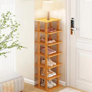 Bamboo Shoe Rack - Vertical Shoe Rack for Small Spaces, Tall Narrow Shoe Rack Organizer for Closet Entryway Corner Garage and Bedroom,Skinny Shoe Shelf Free Stackable DIY - Space Saving Storage (7-tier, Original Color)