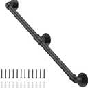Willstar 7FT Industrial Staircase Handrail Non-Slip Pipe Bar Foot Rail Wall Mount Stair Rail Vintage Grab Bar for Steps Black Iron Pipe Handrail for Outdoor Indoor Stairs Loft Porch Hand Rail (7ft)