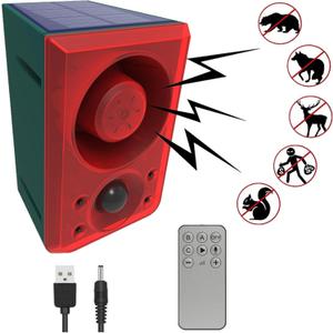 HULPPRE Solar Outdoor Motion Sensor Alarm-Dog Barking or Gunshot Sound, Support Recording&Volume,130db Loud Noise Maker,3 Work Modes Strobe Light with USB,Say Goodbye to The Intruders