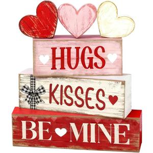 Valentines Day Decorations - Valentine Tiered Tray Decor Set - Wooden Table Decoration with Heart Signs - Rustic Farmhouse Valentines Day Home Decor Indoor for Shelf Mantel Coffee Table Gift