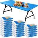 Boao 24 Pcs Summer Plastic Table Cloth Rectangle Picnic Table Covers Elastic Fitted Tablecloth, Disposable Waterproof for Camping, Indoor, Outdoor, Folding Tables (Blue, 6 Ft, 72 x 30 Inch)