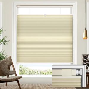 Lazblinds No Drill TDBU Cellular Shades, 25" W x 64" H, Beige | Light Filtering Upgraded No Tools Easy Install Cordless Top Down Bottom Up Honeycomb Blinds for Windows