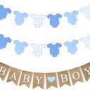 3 Pcs Baby Clothes Banner Blue Bodysuit Banner Boy Baby Shower Decorations Clothesline Banners for Gender Reveal Birthday Party Paper Decor Supplies
