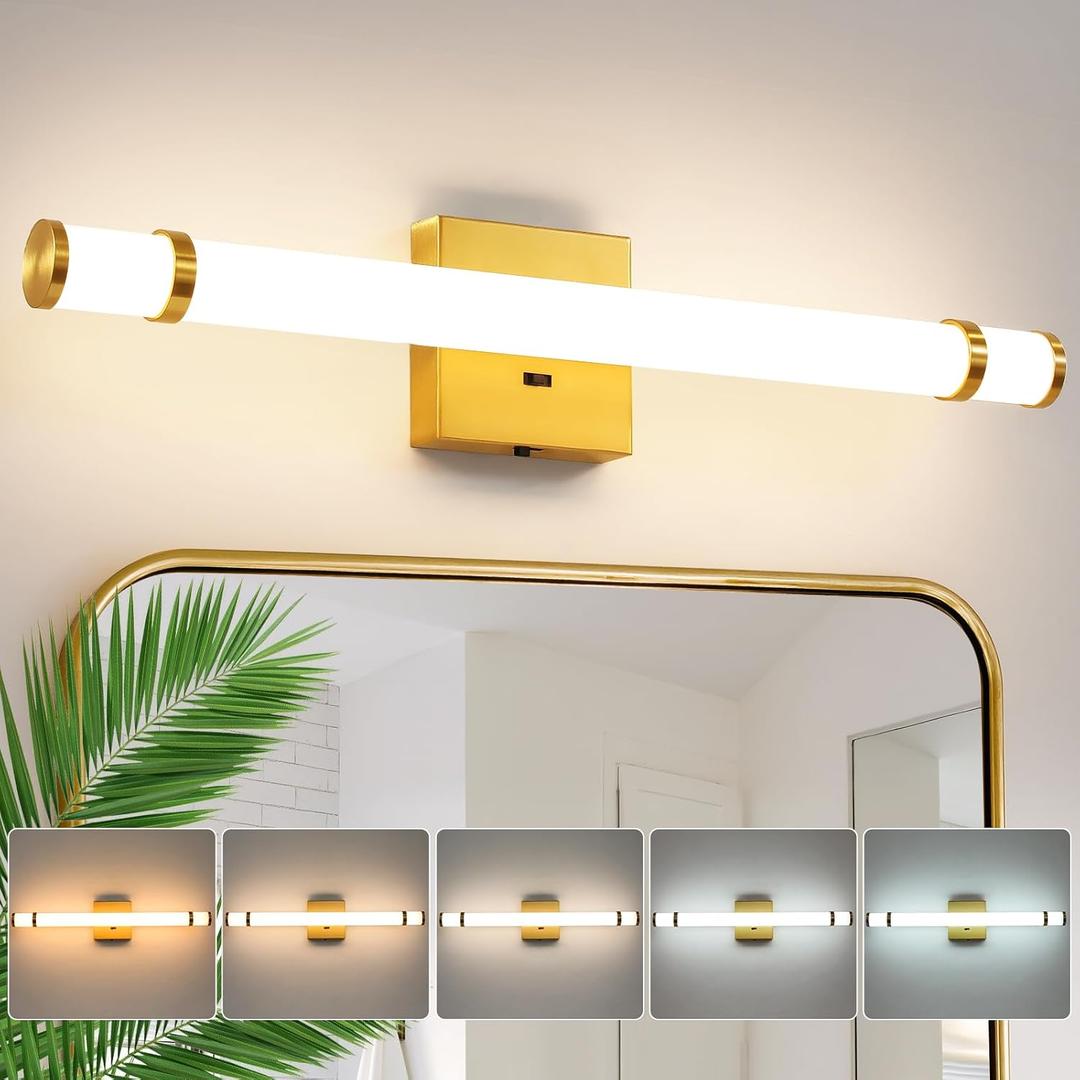 Gold Bathroom Vanity Light Fixtures 23 Inch Modern LED Vanity Lights Bar for Bathroom with Acrylic Shade 14W 5CCT Dimmable Bathroom Sconces Wall Lighting Over Mirror (Built-in Dimmer)