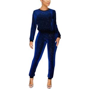 WOKANSE Women's Sequin Glitter Long Sleeve Sweatshirts and Skinny Long Pants Two Piece Outfits (XX-Large, 3-blue)