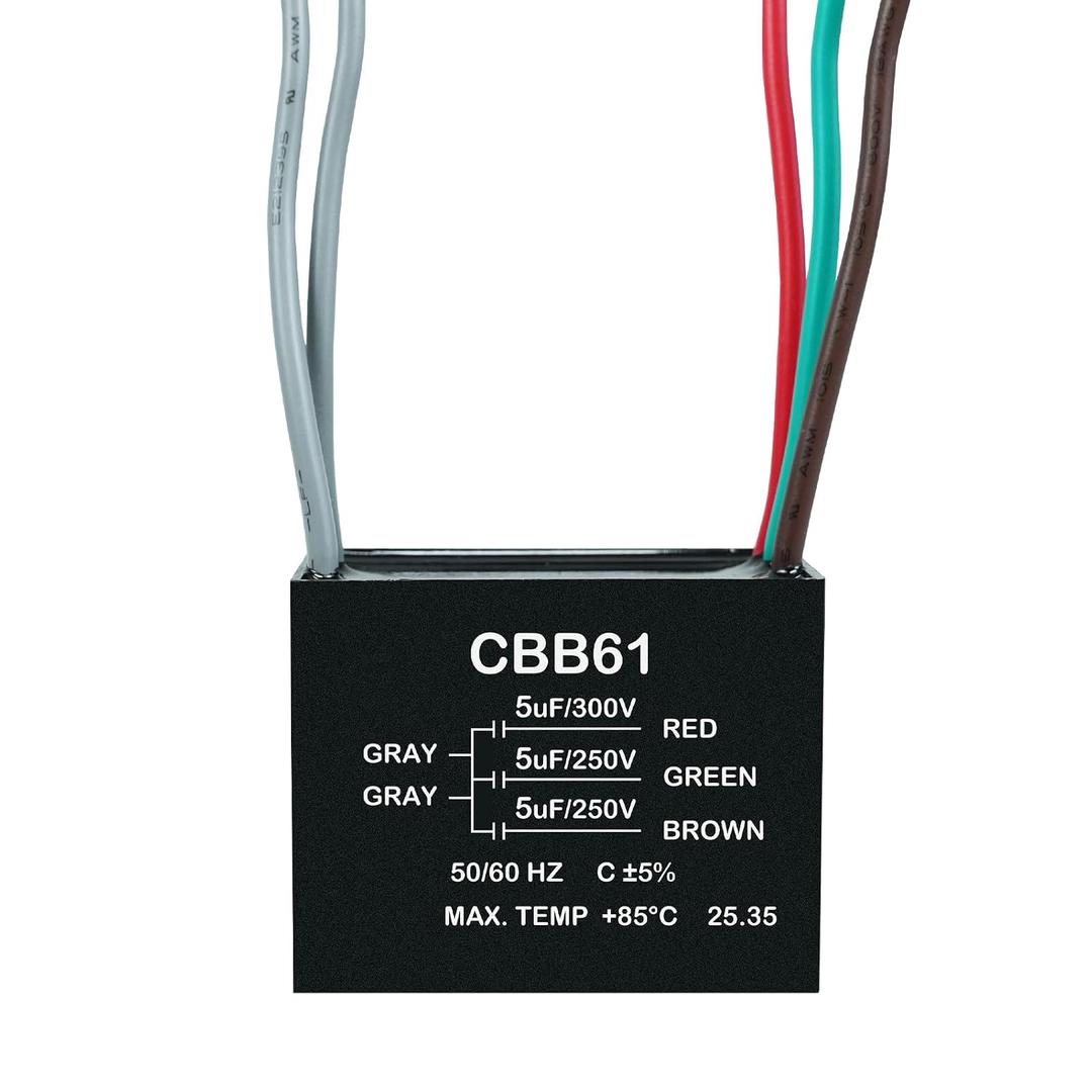 YukiHalu Ceiling Fan Capacitor CBB61 5+5+5uF 250V 5-Wires, Compatible with New Harbor Breeze Hunter and Others Fans