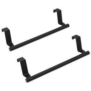 szhdxsy 2pcs Stainless Steel Over Door Towel Rack, Over Kitchen Cabinet Door Towel Bar Holder for Hand,Door Towel Racks with Hooks for bathrooms and Kitchens, Black (9)