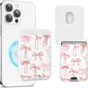 Compatible with Magsafe Wallet Magnetic Card Holder -Pink Ribbon Bow Cute Phone Wallets for Women Girls Pattern for iPhone 17/16/15/14/13/12 Series,Card Holder Wallet Fit 3 Cards