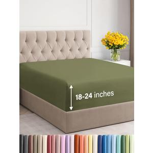 Extra Deep Twin XL Fitted Sheet - Hotel Luxury Single Fitted Sheet Only - Easily Fits 18 inch to 24 inch Mattress - Ultra Soft, Wrinkle Free with Extra Deep Pockets - Breathable & Comfy - Sage Green