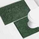 Bathroom Rugs Chenille Bath mat 2 Piece Set, Super Absorbent, Strong PVC Non Slip Backing, Bath mats for Bathroom, Plush Shaggy, Thick, Machine Washable, Bathtub, Toilet.(Bronze Green), 20''x20''U-Shape+20''32''