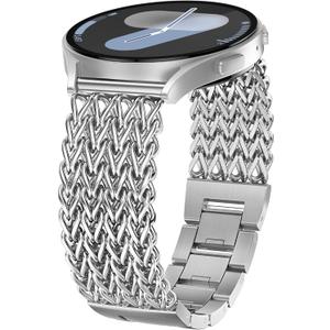 Minyee Compatible with Samsung Galaxy Watch 7 6 5 4 FE 40mm 44mm/Watch 6 Classic 43mm 47mm/Watch 5 Pro 45mm Bands Women, 20mm Dressy Stainless Steel Metal Gold Chain Strap Mermaid Designer Wristband (Silver)