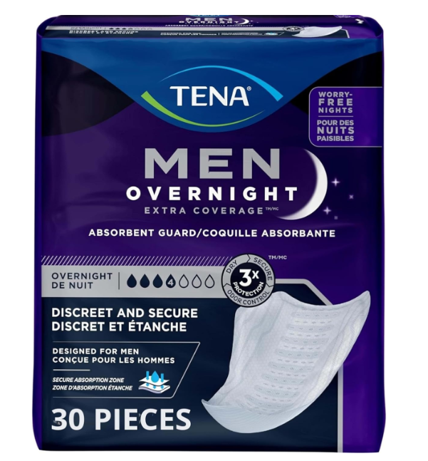 Tena Men Overnight Incontinence Protective Guard, Bladder Control, Discrete, Overnight Absorbency, 30 Count