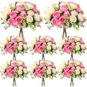 Geosar 8 Bundles Artificial Peonies Flowers Fake Silk Peony Bouquet Faux Peonies Flowers Bulk for Decoration Vase Floral Arrangements Wedding Party Table (Pink,Champagne)
