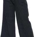 Womens Linen Pants Wide Leg High Waisted Drawstring Casual Flowy Pants with Pockets (Large, Striped-navy)