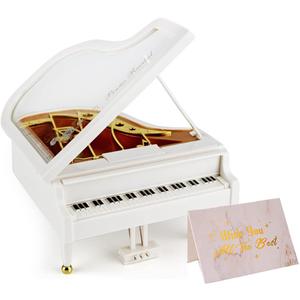 Piano Machine-Music-Box-Vintage-Hand-Cranked-Mechanism Mini Musical Retro Classical Table Desk Decoration with Greeting Card