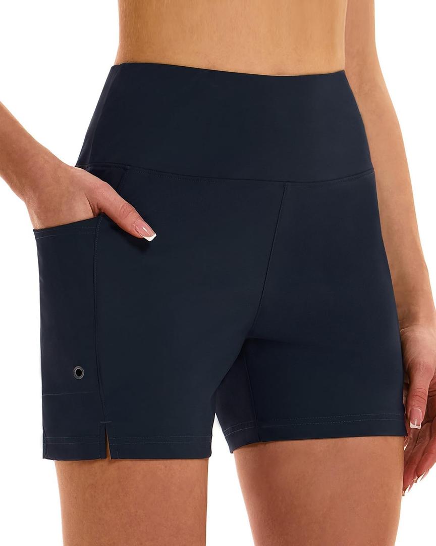 HODOSPORTS Women's 5''/7'' Swim Board Shorts High Waisted Quick Dry Swimsuit Bottoms with Liner Pockets Bathing Suit Trunks, Medium