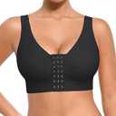 FeelinGirl Front Closure Post Surgery Compression Minimizer Bra with Adjustable Straps Wirefree Bras, Black, XL