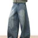 Nutriangee Men's Baggy Wide Leg Barrel Jeans Loose Fit Trendy Cutlass Streetwear Y2k Hip Hop Denim Pants (Blue)