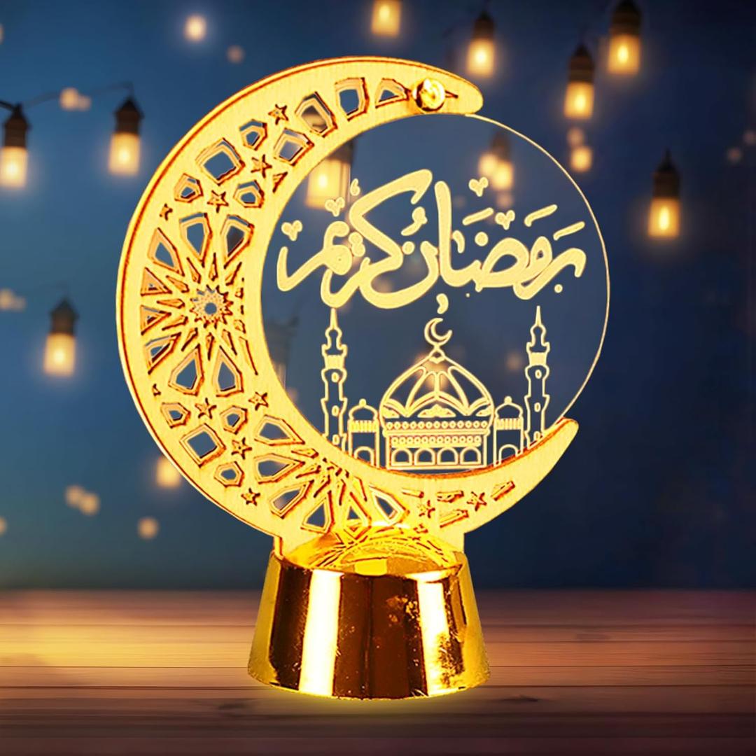Hying Ramadan Lanterns Decoration 4.6" Height Castle Golden Lamp Eid Mubarak Flameless Candle Lanterns Eid-ul-fitr Moon Lamp for Home Tabletop Ramadan Decor