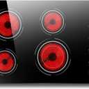 30 Inch Electric Cooktop 4 Burner - Built-in(29.13"x19.3") Ceramic Stove 6700W, 30" Radiant Electric Cooktop with Timer, Safety Lock, Pause, Dual Ring, 220V - 240V Hard Wired (Black Knob), 30.3" x 20.5"