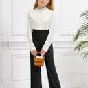 CharmWM Girls School Uniform Pants Elastic High Waisted Flare Dress Pants Bell Bottoms (Black)