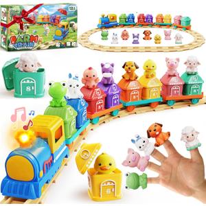 Toddler Boy Girl Toys 1-2-3, Train Set for Toddlers 2-4 with Music & Light, Toys for 1 2 3 Year Old Boy Girl, Counting Matching Sorting Montessori Learning Toy, 1 2 3 Year Old Boy Girl Birthday Gifts (Blue)