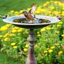 Newtay 27.25 Ornate Metal Pedestal Style Birdbath with Cast Iron Vintage Birds Baths for Outdoors on Rim Full Base Standing Bird Bath Tray for Garden Yard Decoration, Green, Not Easy to Rust