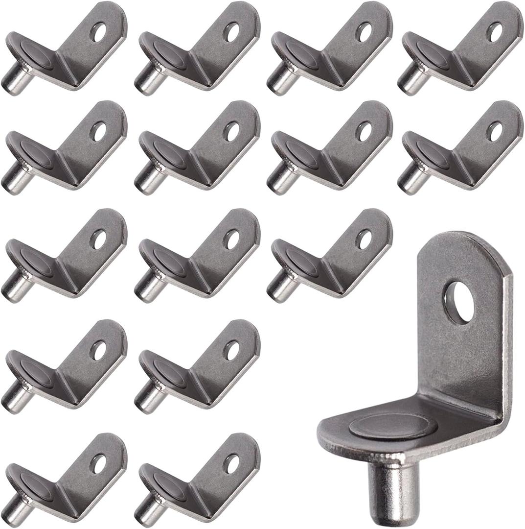 SDTWZW 5mm Shelf Pegs L-Shaped Cabinet Support Pins Bracket Style Clips for Bookcase Kitchen Closet Shelves Holders,16 PCS Gun Metal