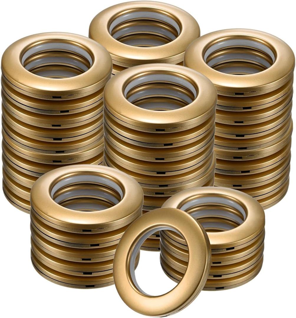 50-Pack Curtain Grommets, 1-9/16"(40mm) Inner Diameter Plastic Curtain Rings Clip Eyelet Rings Nanoscale Low Noise Roman Ring for Windows/Fabric, Home Drapes Grommets [Matte Gold]