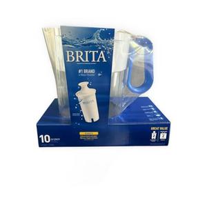 Brita Large Water Filter Pitcher with 2 Standard Filters, 10-Cup Capacity, BPA-Free, Blue, Reduces Chlorine Mercury Copper