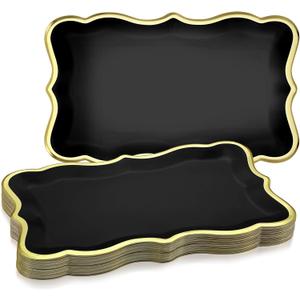 Havawish 24 Pcs 9" x 13" Black Disposable Paper Serving Trays and Platters Food Platters for Parties White Trays Cupcake Platter Bandejas Decorativas para Fiestas for Birthday Party Weddings
