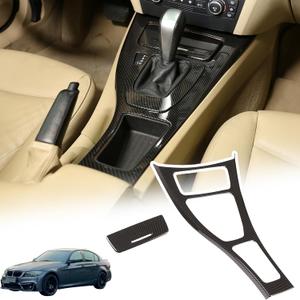 Car Center Console Gear Shift Panel Cover Compatible with BMW 3 Series 2005-2012 E90 E92,ABS Control Gear Box Shift Knob Panel Frame Molding Cover Interior Accessories 2PCS (Carbon Fiber Pattern)