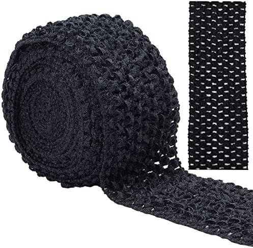 GORGECRAFT 5.5 Yards 2.8" Wide Elastic Crochet Headband Ribbon Crochet Stretch Trim Fabric for Hair Accessories Tube Top, Black