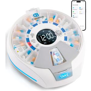 Wi-Fi Automatic Pill Dispenser Smart Medication Assistant for Seniors & Caregivers with 21 Individual Pods, Alarms & Sound Light Reminders, Remote Monitoring & Tracks Adherence History, Key Lock
