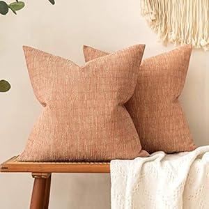 MIULEE Pack of 2 Decorative Burlap Linen Throw Pillow Covers Modern Farmhouse Pillowcase Rustic Woven Textured Cushion Cover for Sofa Couch Bed 20x20 Inch Orange
