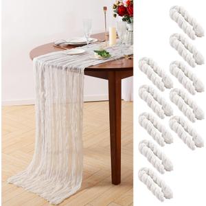 10Ft Gauze Table Runner, Sheer Cheesecloth Table Runner Bulk for Holiday Party Bridal Shower Romantic Boho Table Decor | 35" W x 118" L (White, 10)