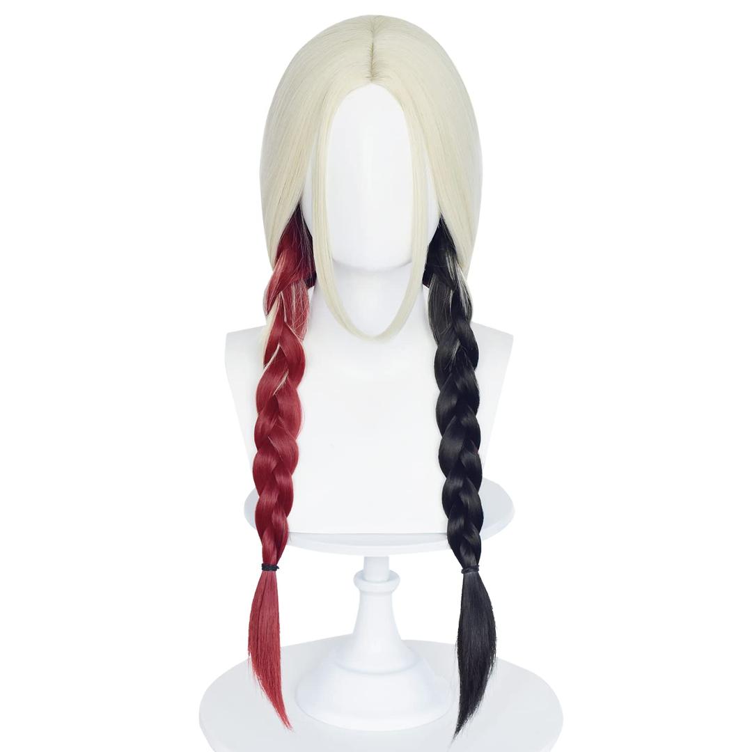 Red and Black Cosplay Wig for Women Long Synthetic Wig with 2 Ponytail Halloween Costume Party Cosplay Wig for Girl (Color-2)