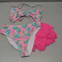 RoseSeek Girl's 3 Piece Bikini Sets Floral Halter Bars and Panties with Tie Side Mini Skirts Swimwear (Pink)