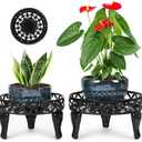 Metal Plant Stand Indoor Outdoor, 2 Pack Heavy Duty Iron Plant Stands for Indoor/Outdoor,Low Round Metal Flower Pot Holder Rustproof Plant Holder for Garden, Patio, Home Decor