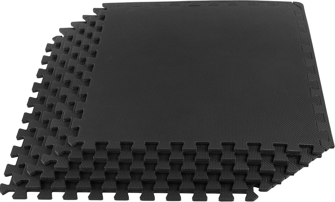 EVA Foam Mat Tiles 6-Pack - 24 SQ FT of Interlocking Padding for Garage, Playroom, or Gym Flooring - Workout Mat or Baby Playmat by Stalwart (Black)