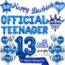 13th Birthday Decorations Balloons Boys - 40 Pcs Blue Banner Official Teenager Letter Number 13 Star Heart Crown Balloon Sash Cake Topper for Boy 13 Years Old Happy Birthday Party Decor Supplies