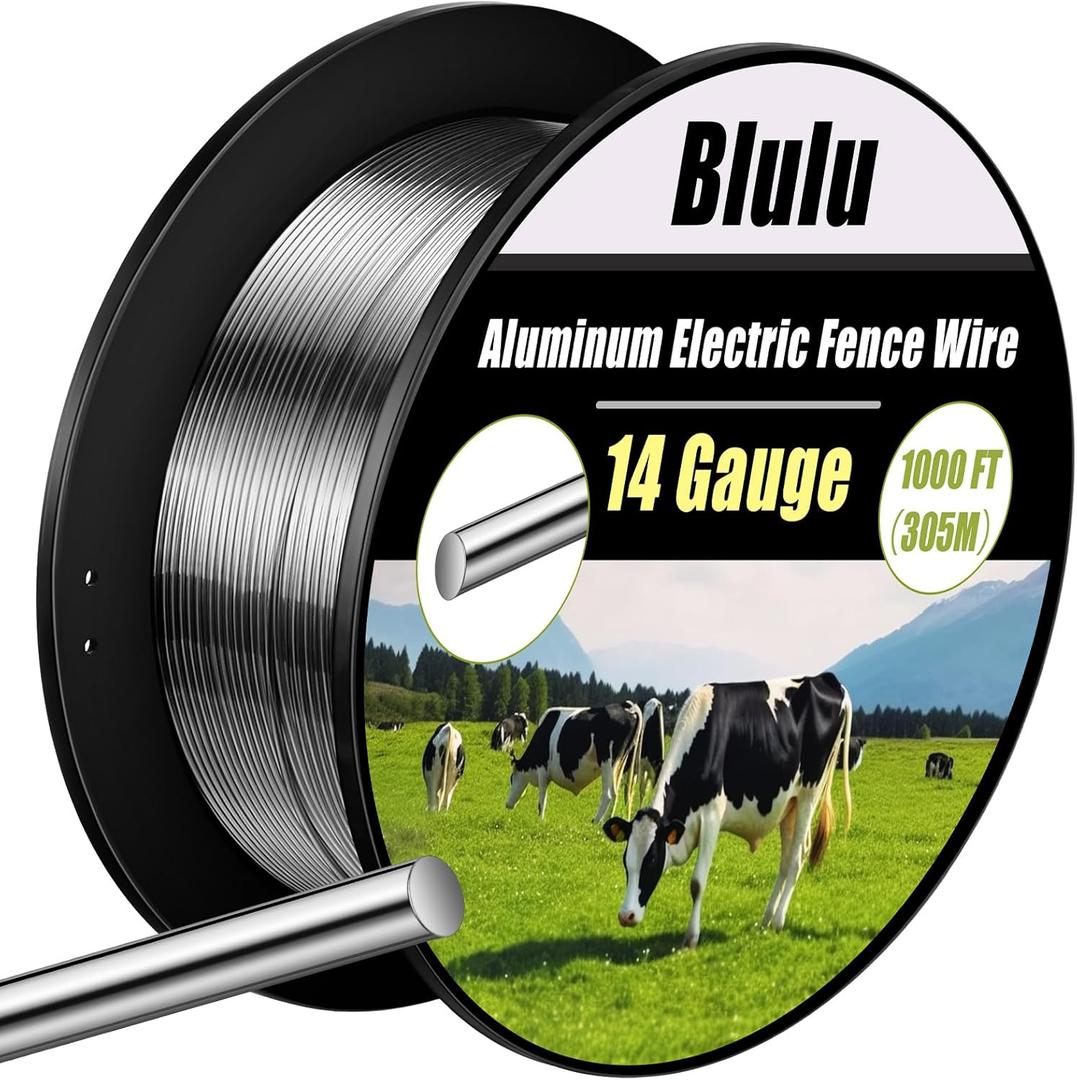 Blulu 14 Gauge Aluminum Electric Fence Wire 1000 ft Aluminum Garden Electric Fence Magnesium Alloy Chicken Wire, High Conductivity and Durability