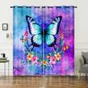 AILONEN Girls Butterfly Window Curtain, Bohemian Dreamcatcher Window Treatments Drapes for Livingoom Decor,Watercolor Purple Starry Night Curtain Tiers, 42" W x 63" H 2 Panels (Rose146)