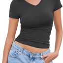 Abardsion Women Slim Fit Basic Tees Casual Short Sleeve V Neck Summer T Shirts Tops, XL
