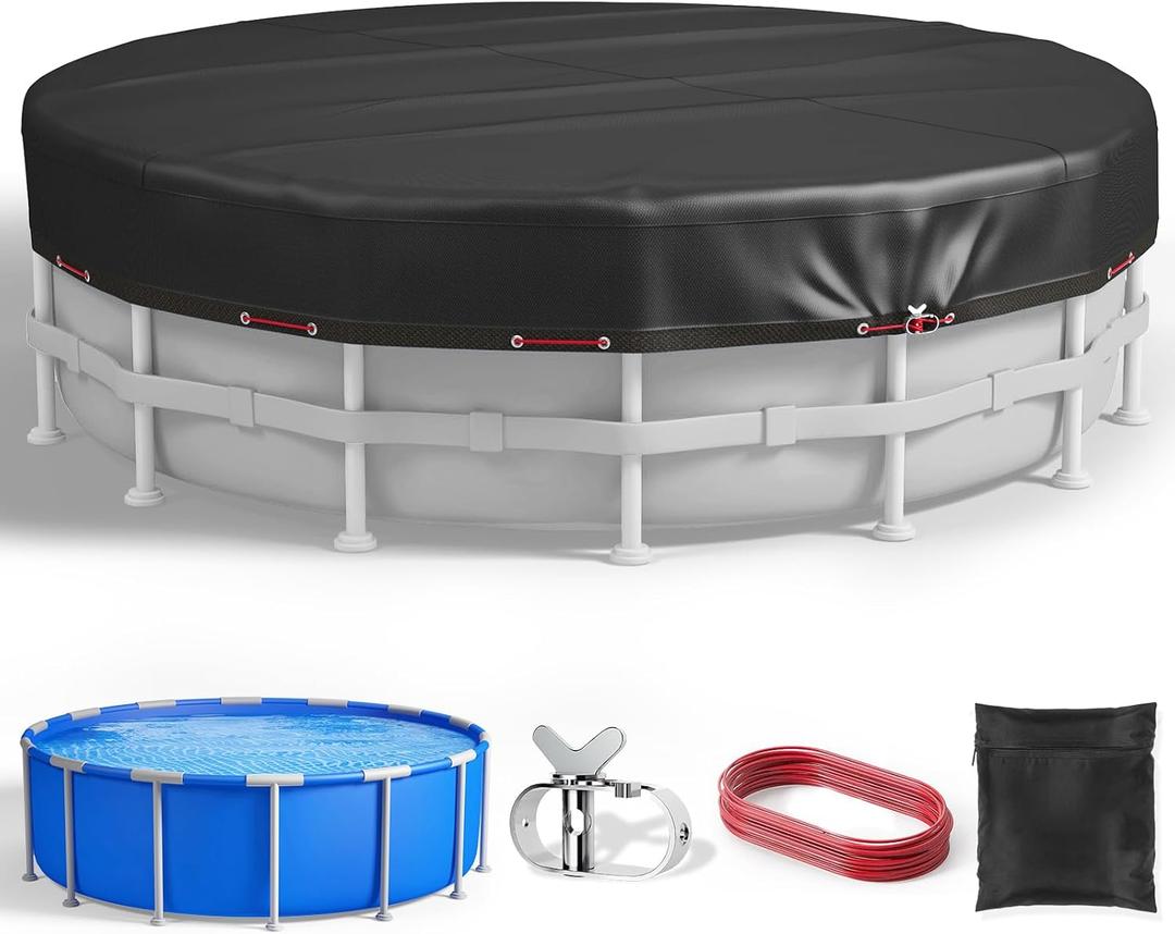 6Ft Round Pool Cover, Upgraded 420D Heavy Duty Oxford Fabric Pool Covers for Above Ground Pool with Winch and Cable, All Season Inflatable Pool Cover for UV Resistant, Waterproof and Dustproof