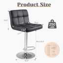 Sweetcrispy Bar Stools Set of 2, Armless PU Leather Adjustable Swivel Barstools, Hydraulic Kitchen Counter Height Thickened Seat Cushion Square Island Countertop Chairs with Back, Black