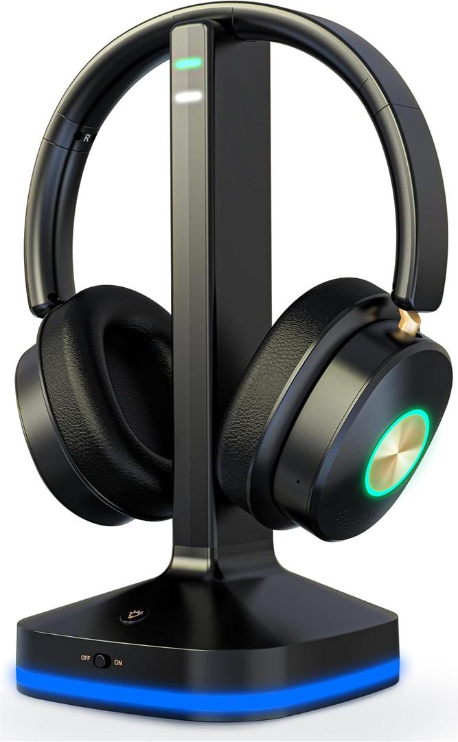 Wireless Headphones for TV, TV Headphones Wireless for Senior with Digital Optical RCA AUX 3.5 MM Transmitter Charging Dock, Over Ear Headphones with Low Latency & HiFi Sound, Gifts for Parent/Elderly