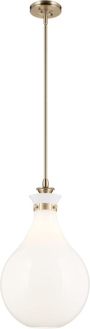 Kichler Laria 1-Light Pendant, Updated Traditional Light, Sloped Ceiling Compatible, for Kitchen with Opal Glass in Champagne Bronze (23.5" x 14"), 52777CPZ